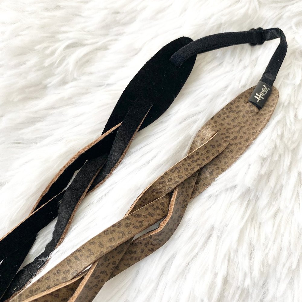 Hipsy Tan Pebble Genuine Leather Braided Adjustable No Slip Fashion Headband